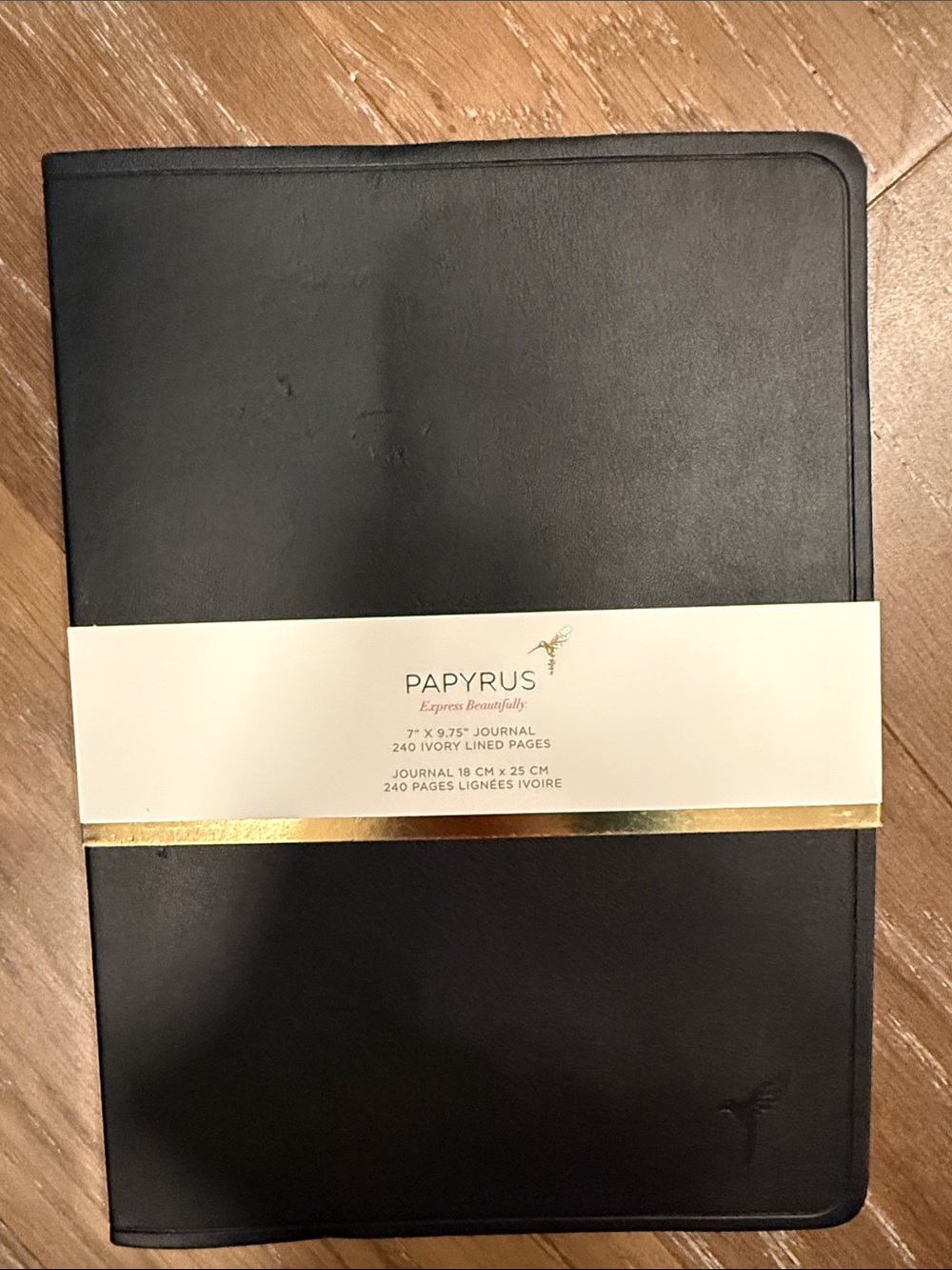 Papyrus Black Notebook with Ivory Pages and Gold Dot Pattern 7x9.5 240 pages